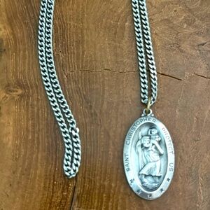 Theda "Saint Christopher Protect Us" Sterling Silver Medallion - Vintage